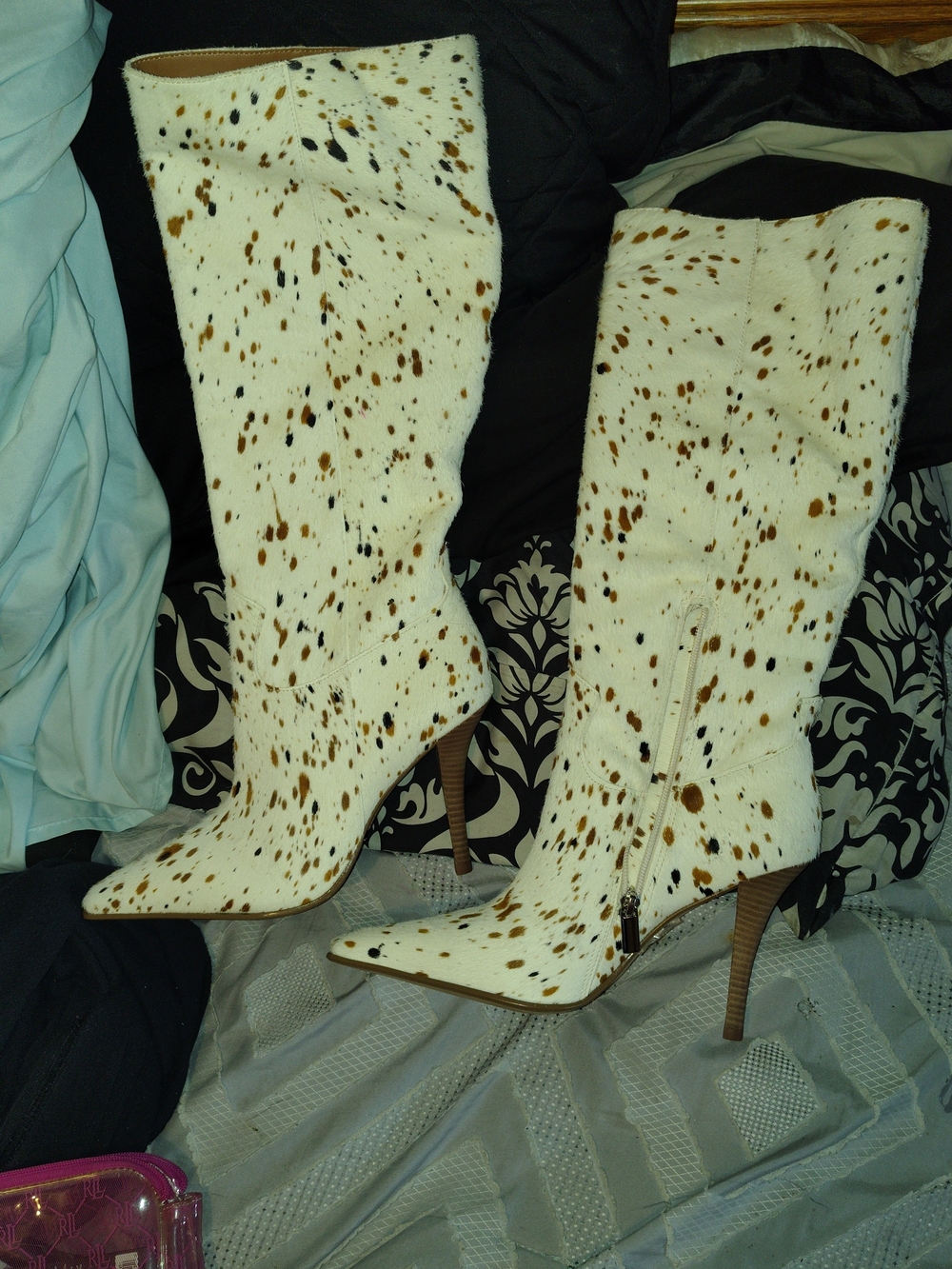 Nordstrom White Cowhide Spot Knee-High Stiletto Boots